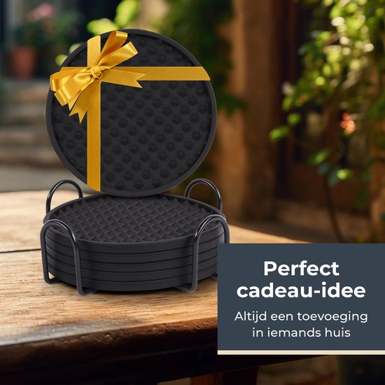 Castagnola Silikon-Untersetzer - Untersetzer für Gläser - Design-Untersetzer mit Halter - Untersetzer-Set - Anti-Rutsch - 6er-Set - Schwarz