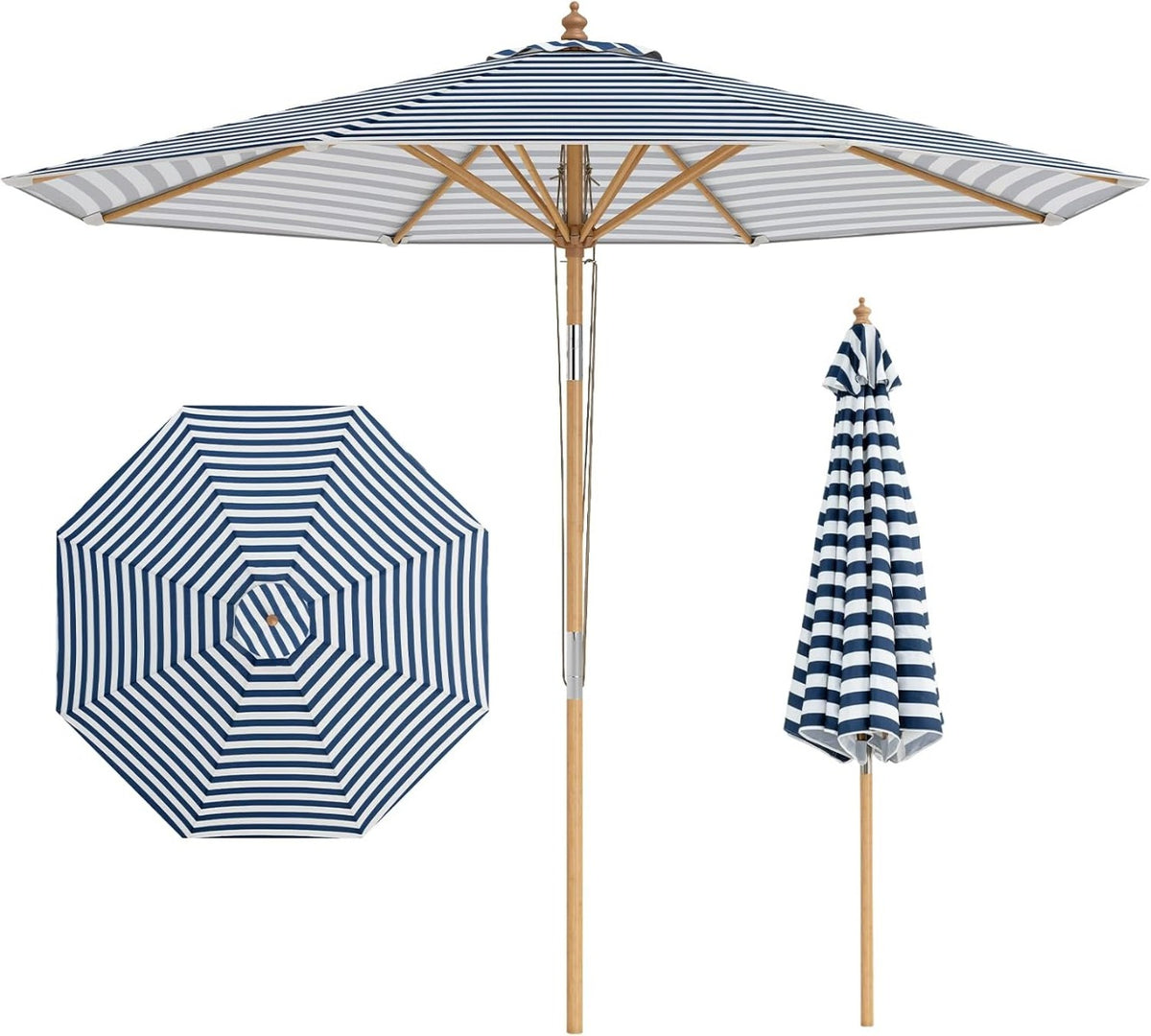 Coast Holz-Sonnenschirm 270 cm – blau-weiß gestreift