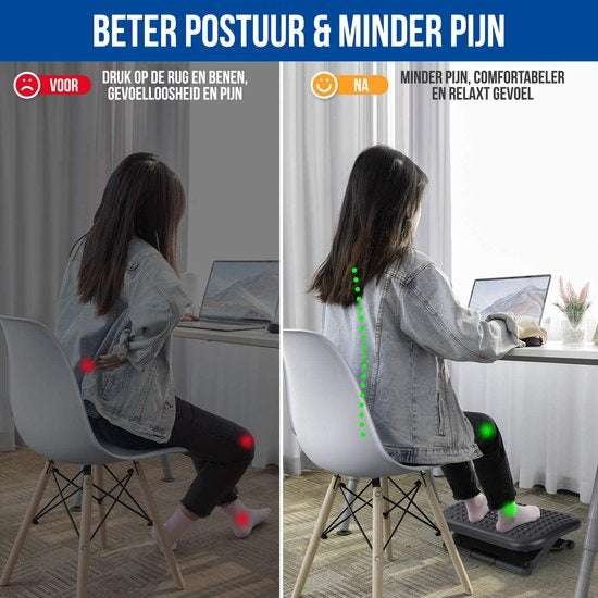 Strex Fußstütze Ergonomisch mit Massagerollen - Verstellbar - Anti-Rutsch - Fußstütze Schreibtisch