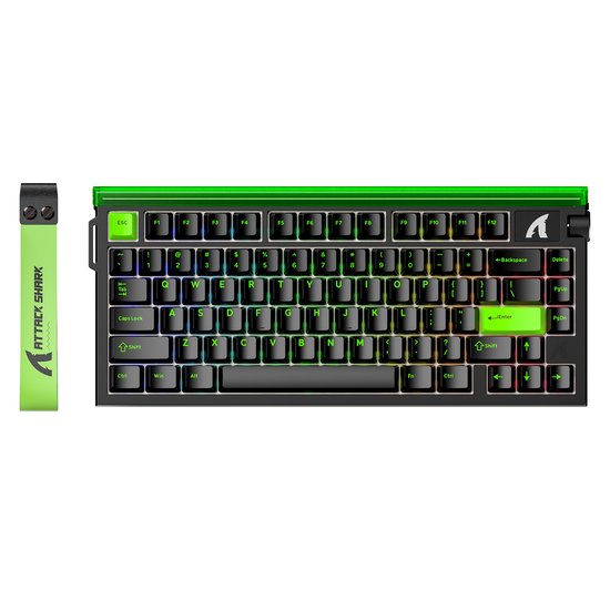 ATTACK SHARK R85HE – Kabelgebundene Gaming-Tastatur mit Magnetschaltern – 79 Tasten – RGB-Lichtleiste – Zierband – Lautstärkeregler – PBT-Tastenkappen – 8 kHz – 0,005 mm RT – 0,08 ms – Neongrün