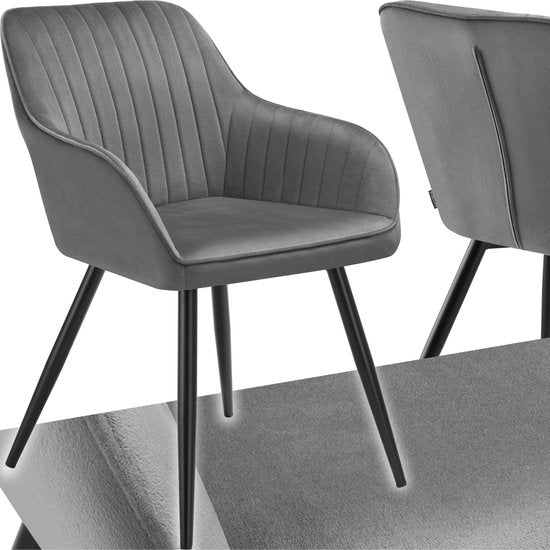 tectake® – Samtstuhl mit Steppmuster – Moderner Esszimmerstuhl – Schalensessel – Für Wohnzimmer, Esszimmer, Lounge oder als Frisiertischstuhl – Verschiedene Farben – Grau/Schwarz