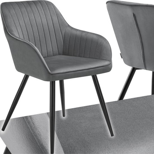 tectake® – Samtstuhl mit Steppmuster – Moderner Esszimmerstuhl – Schalensessel – Für Wohnzimmer, Esszimmer, Lounge oder als Frisiertischstuhl – Verschiedene Farben – Grau/Schwarz
