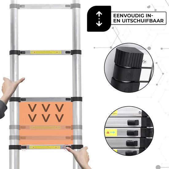 Outbee Teleskopleiter - Teleskop-Klappleiter - 3,8 m Arbeitshöhe - Aluminium