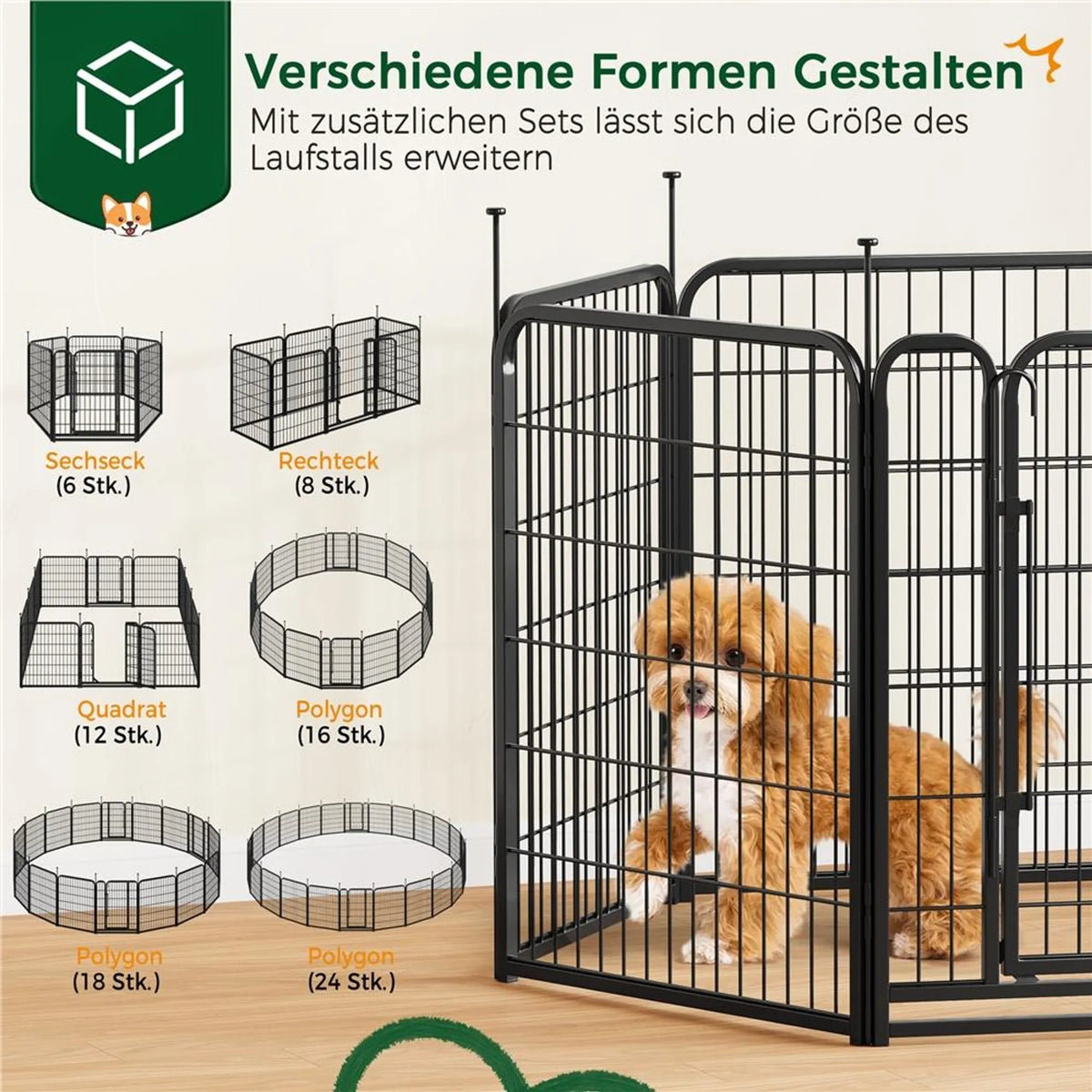 Yaheetech – Sicherer und flexibler Hundepark mit 6 Elementen, 80 cm – Mattschwarz – Metall