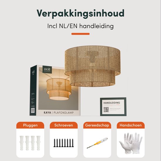 Nolt Deckenleuchte - Deckenleuchte - E27 Lampe - Ländlich - ⌀ 45cm - Jute - Braun