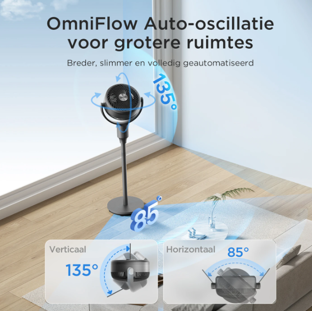 Pelonis Standventilator OmniFlow – 26 dB, extrem leise – höhenverstellbar von 59 bis 108 cm
