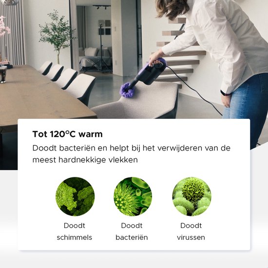 Motionflow 16-in-1 Dampfreiniger - Fleckenreiniger - Handdampfer zur Tiefenreinigung von Boden, Sofa, Bad und Teppich - Dampfmop - Teppichreiniger - Dampfreiniger Schwarz