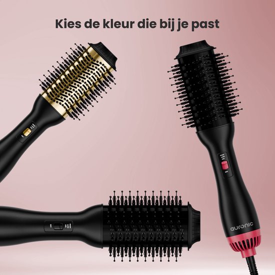 Auronic 4-in-1 Haarbürste - Airstyler - Kämmen - Stylen - Locken - Föhnen - 37 mm Lockenbürste - 360 Grad Luftstrom - Schwarz/Pink