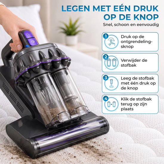 Powell Matratzenreiniger – Teppichreiniger – Staubsauger gegen Hausstaubmilben – UV-Bettstaubsauger – 350 W – 20,6 l Behälter – Grau