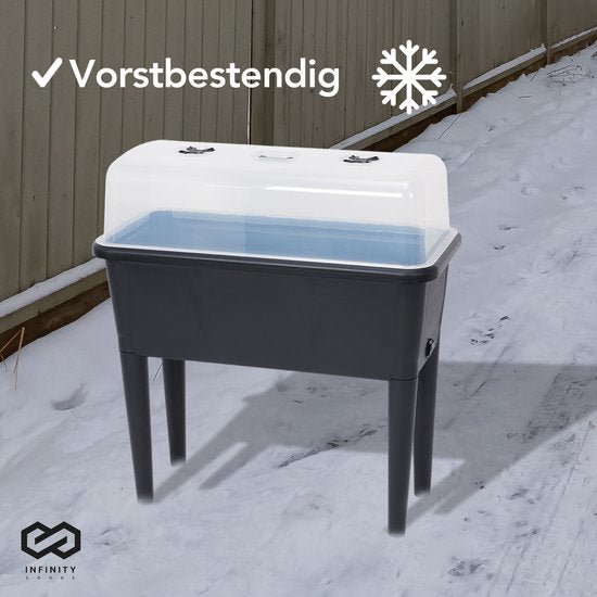 Infinity Goods Growing Table On Legs XXL - Grower - Rechteckig - 76 x 37 x 85 cm - 70L - Outdoor Indoor - Deckel - Schwarz
