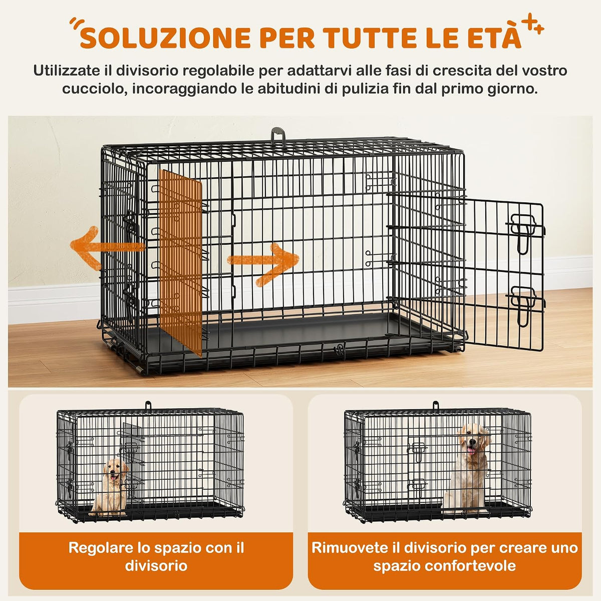 Yaheetech Faltbare Hundebox – Schwarz – 107 x 60 x 66 cm – Mit Trennwand, Doppeltür
