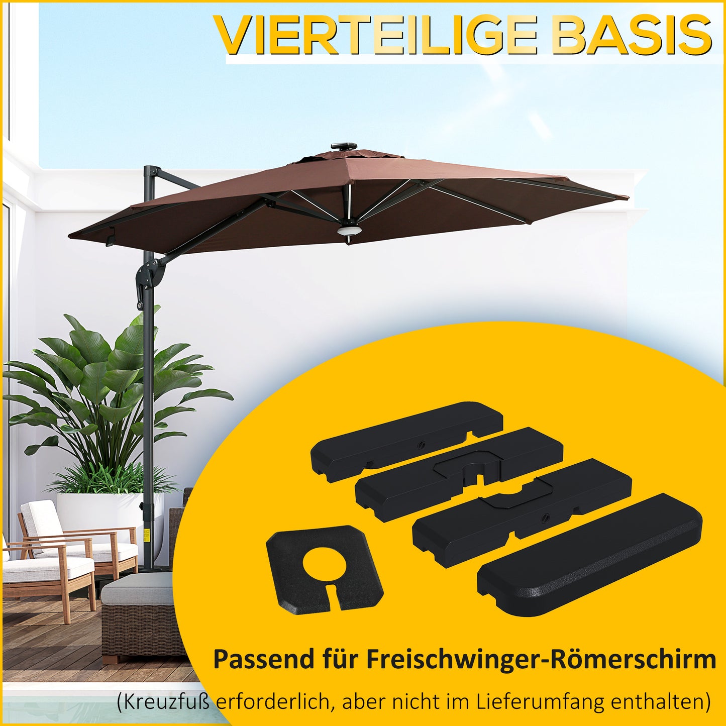 Sonnenschirmständer 4-teilig vierteilig Sonnenschirmständer Strandschirmständer quadratischer Ständer tragbarer Transport Großschirm rostfreier Gartenschirm Terrassenschirm Tasche Sandsack Sandsäcke