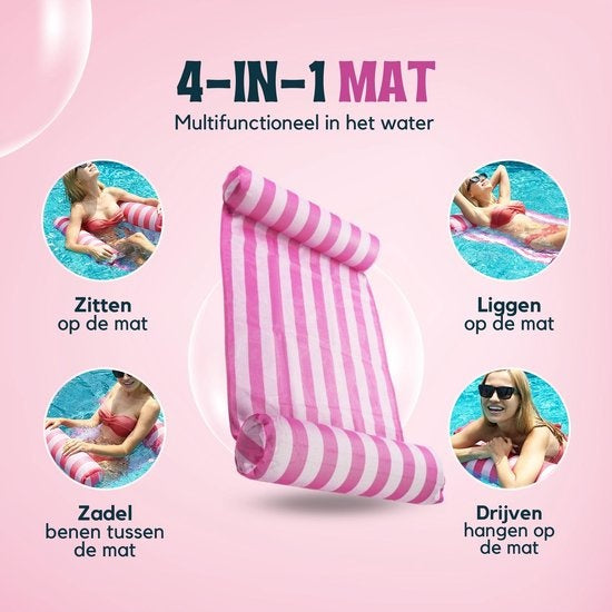 Travelly Luxus-Wasserhängematte - Luftmatratze - Luftmatratze Pool - Wasserspielzeug - Wasserhängematte - Pink