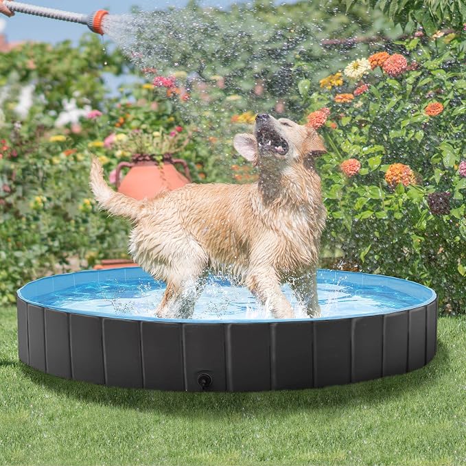 Yaheetech XXL Hundeschwimmbecken, zusammenklappbar, 160 x 30 cm – Schwarz – Rutschfestes Hundebad für Hunde und Katzen