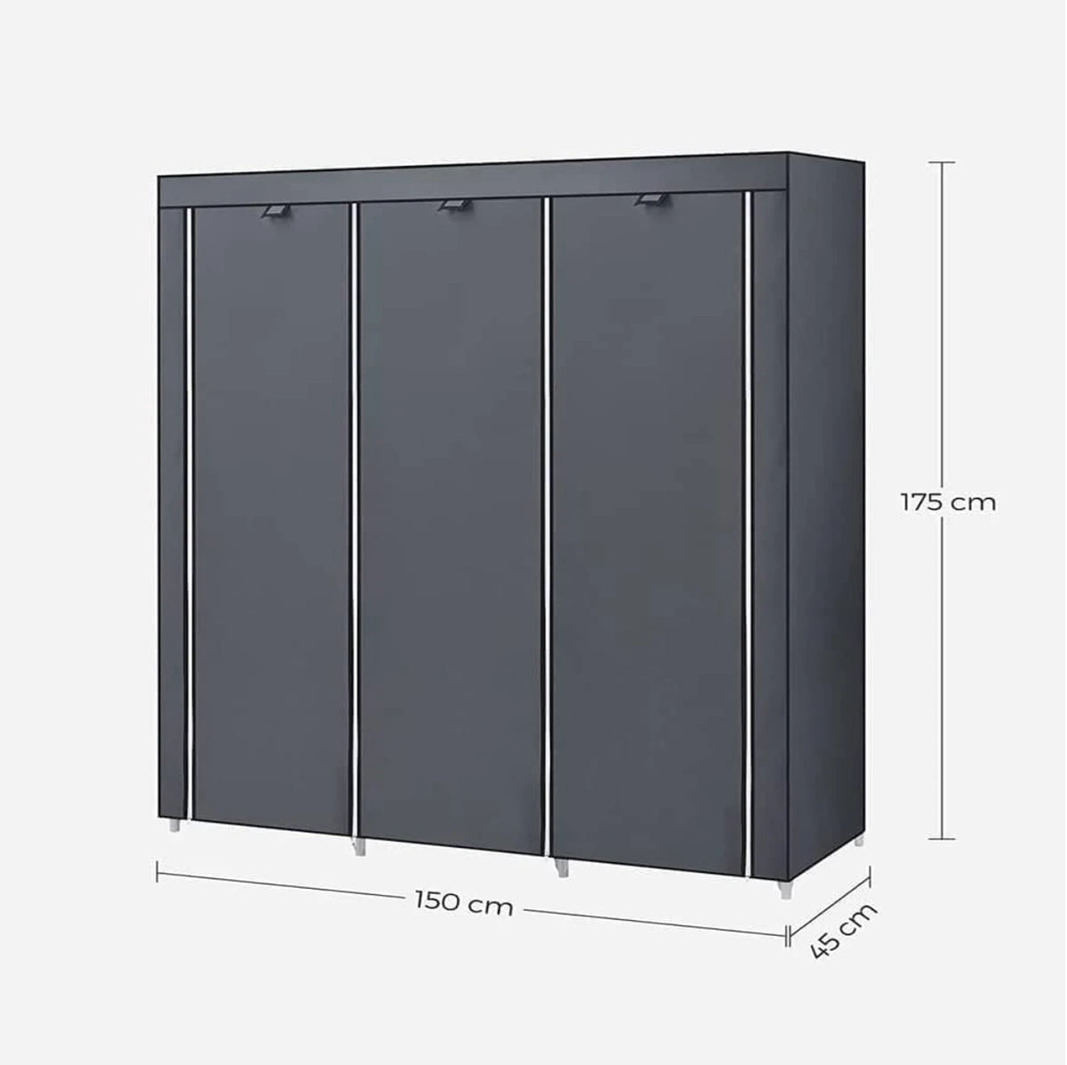 Kleiderschrank, Wäscheschrank 150 x 175 x 45 cm – Grau – 2 Kleiderstangen – Einlegeböden – Zusammenklappbar