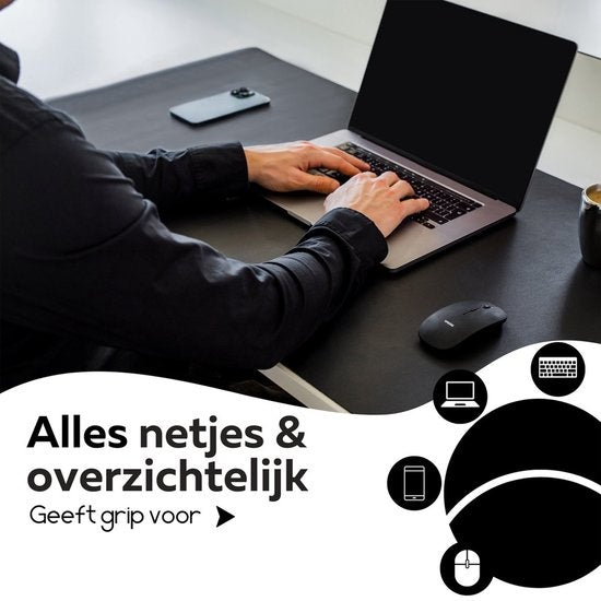 WURK Professional Schreibtischunterlage Kunstleder - Schreibtisch-Organizer - Schreibtischzubehör - Mauspad XXL- Inklusive Kabelclip - 120x60 - Schwarz