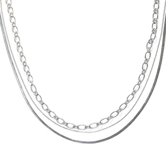 Laura Ferini Damen Halskette Collegato Silber - Silberne Gliederkette mit 3 Lagen - 18K Weißgold vergoldet - Halskette - Halskette - Schmuck - Accessoires - Damen Halskette mit Lagen