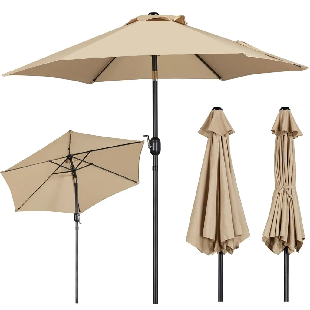 Yaheetech Sonnenschirm 222,5 cm - Hellbraun - Kippbarer Garten-Sonnenschirm mit Kurbel und 6 Metallrippen
