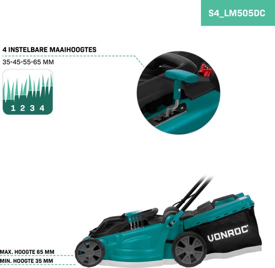 VONROC Akku-Rasenmäher 40V - 38cm - Zentrale Höhenverstellung - Inkl. zwei 4.0Ah Akkus und Doppel-Schnellladegerät