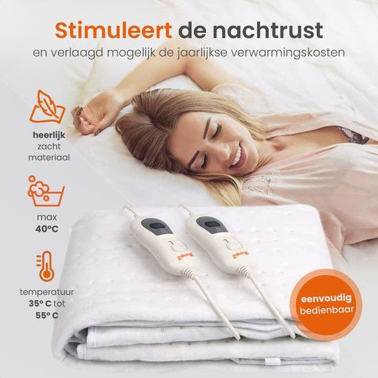 Goliving Electric Blanket - 2-Personen - Wärmedecke - Elektrische Decke - 3 Wärmestufen - Timerfunktion - 60 Watt - Polyester - 160 x 140 cm - Weiß