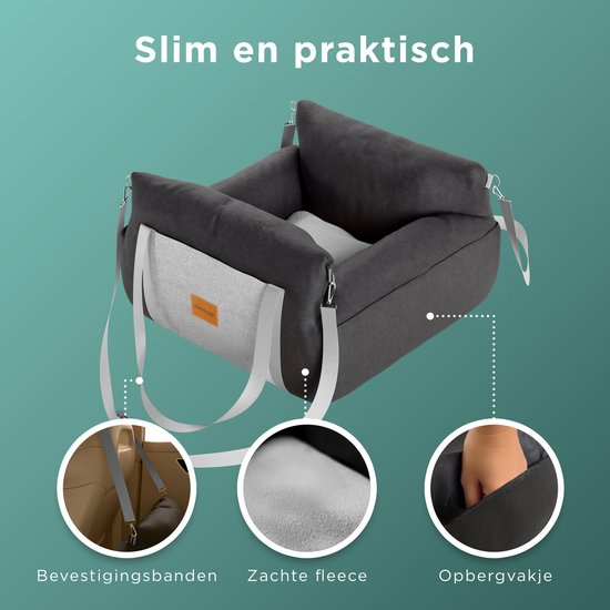 CozySense® Hundesitz für das Auto – Hundekorb für kleine Hunde – Für den Vorder- und Rücksitz – Waschbarer Bezug & auch als Tragetasche verwendbar – Schwarz/Grau