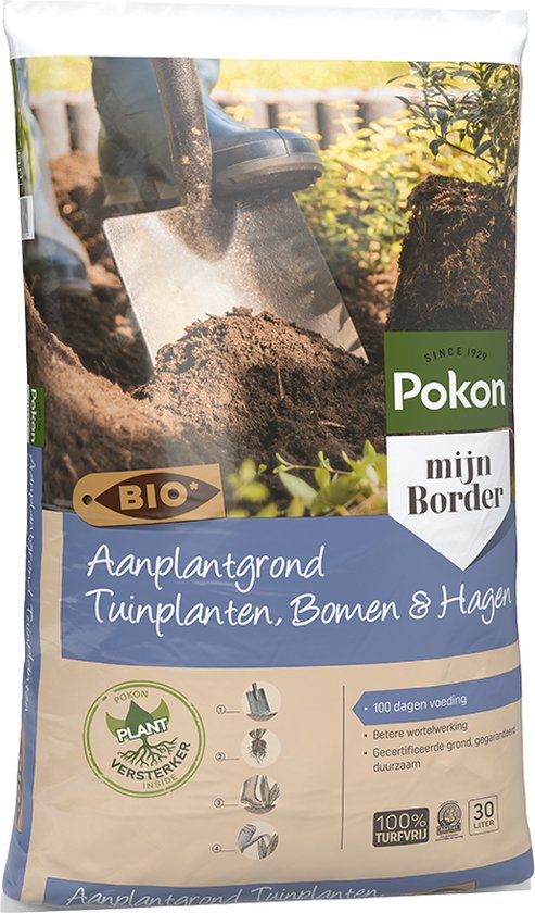 Pokon Bio Pflanzerde für Gartenpflanzen, Bäume und Hecken – 30 l – 100 Tage Nährstoffversorgung – torffrei
