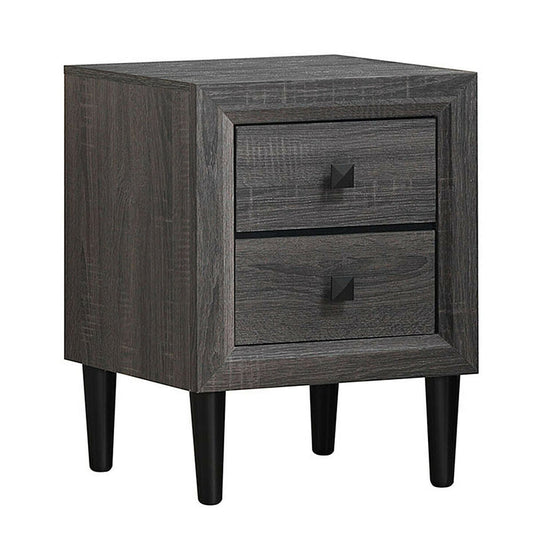 Multifunktionaler Retro-Nachttisch mit 2 Schubladen - 42 x 42 x 55 cm - Grau - MDF und Rubberwood