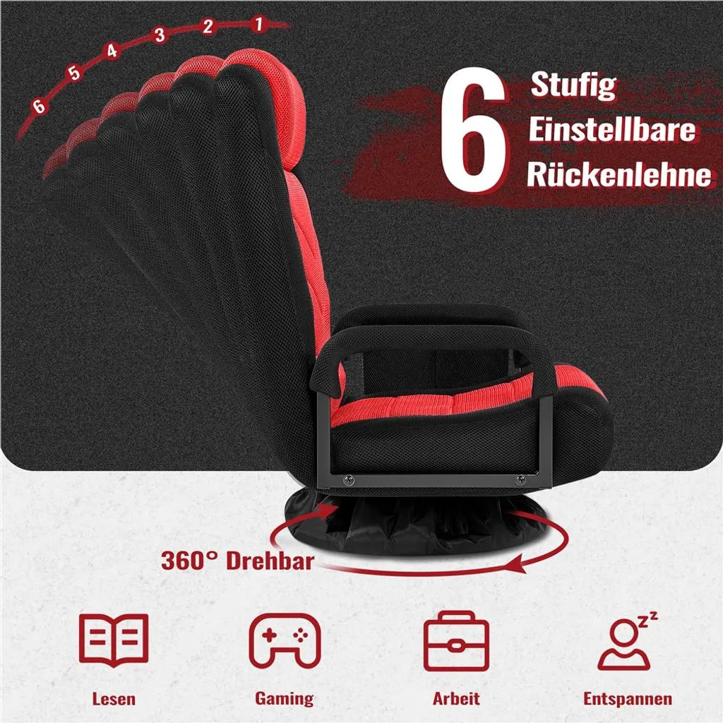 Yaheetech Drehbarer Gaming-Stuhl – Verstellbarer Gaming-Stuhl mit Armlehnen und Seitentasche