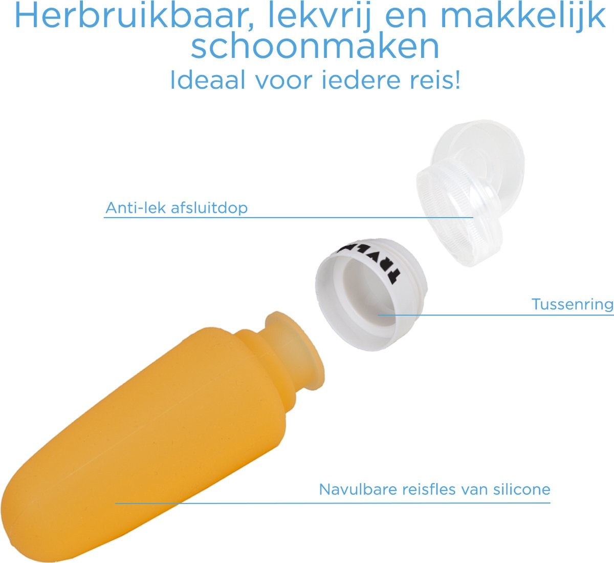 TRVLMORE Silikon-Reiseflaschen - Wiederbefüllbar - Handgepäck - 100 ML - 3 Stück - Orange/Lila/Blau