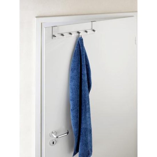WENKO Türgarderobe Celano aus Edelstahl, 39 cm breit, mit 6 Haken – Hakenleiste – Türgarderobe – Für Aufsatz-Türen mit einer Stärke von 2 cm