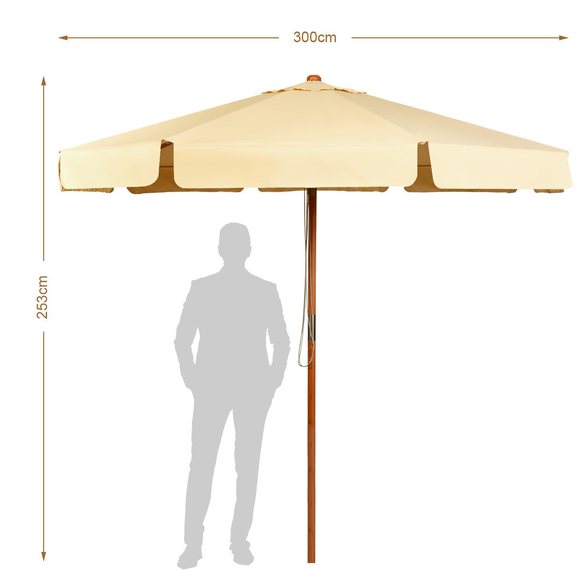 Coast garten sonnenschirm - neigbar - wasserdicht - mit uv schutz - holz - 3m - beige