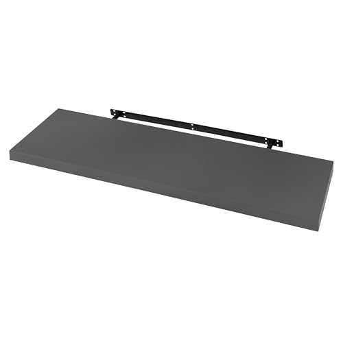 Woltu Floating Wallboard RG9317dgr - Wandtafel aus Holz Dunkelgrau - 100 x 22,9 x 3,8 cm