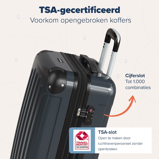 TRVLMORE - Kofferset - 3 Stück - 45L Handgepäck + 75L und 115L geräumiges Gepäck - TSA Schloss - Leichtgewicht - Reisekofferset - Dunkelgrau