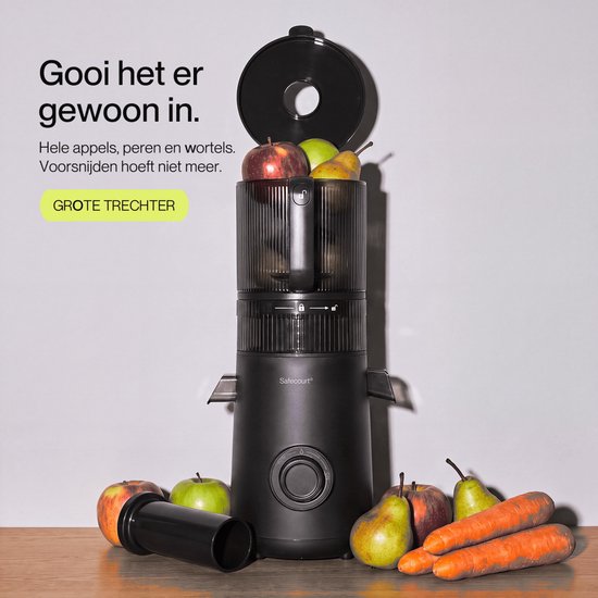 Safecourt Kitchen Slow Juicer XXL – leistungsstarker Motor [Vorschneider & Kaltpress-Technologie] – einfache Reinigung – BPA-frei – Entsafter, schwarz
