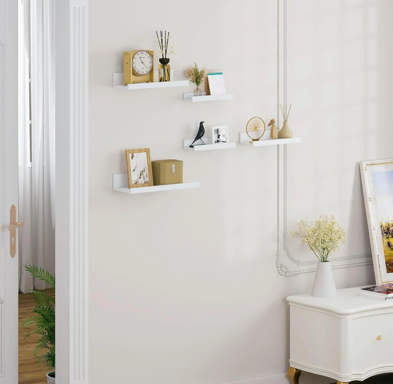 Eugad Wandregal-Set mit 5 Regalböden – Weißes MDF – 40 x 16 x 8 cm – Moderne Wandregale für Wohnzimmer, Schlafzimmer, Küche und Flur