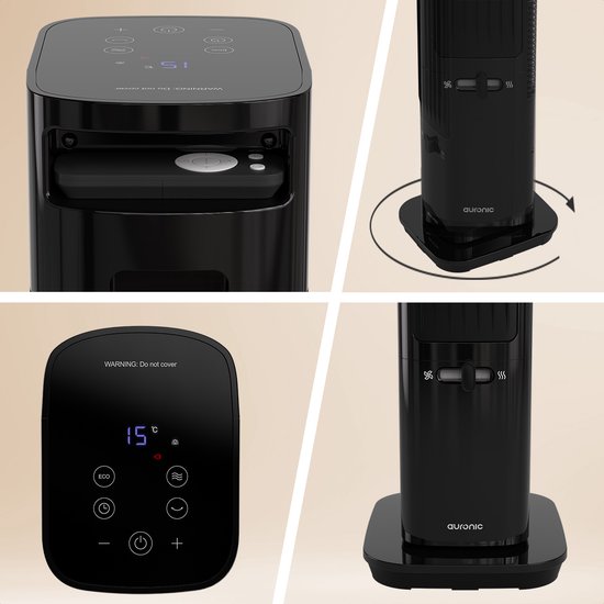 Auronic Elektroheizer - Keramikheizer - Turmheizer - 2200W Heizleistung - Schwarz