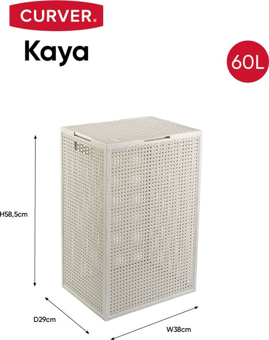 Curver Kaya Wäschekorb mit Deckel – 60 l – 38 x 29 x 58,5 cm – Weiß