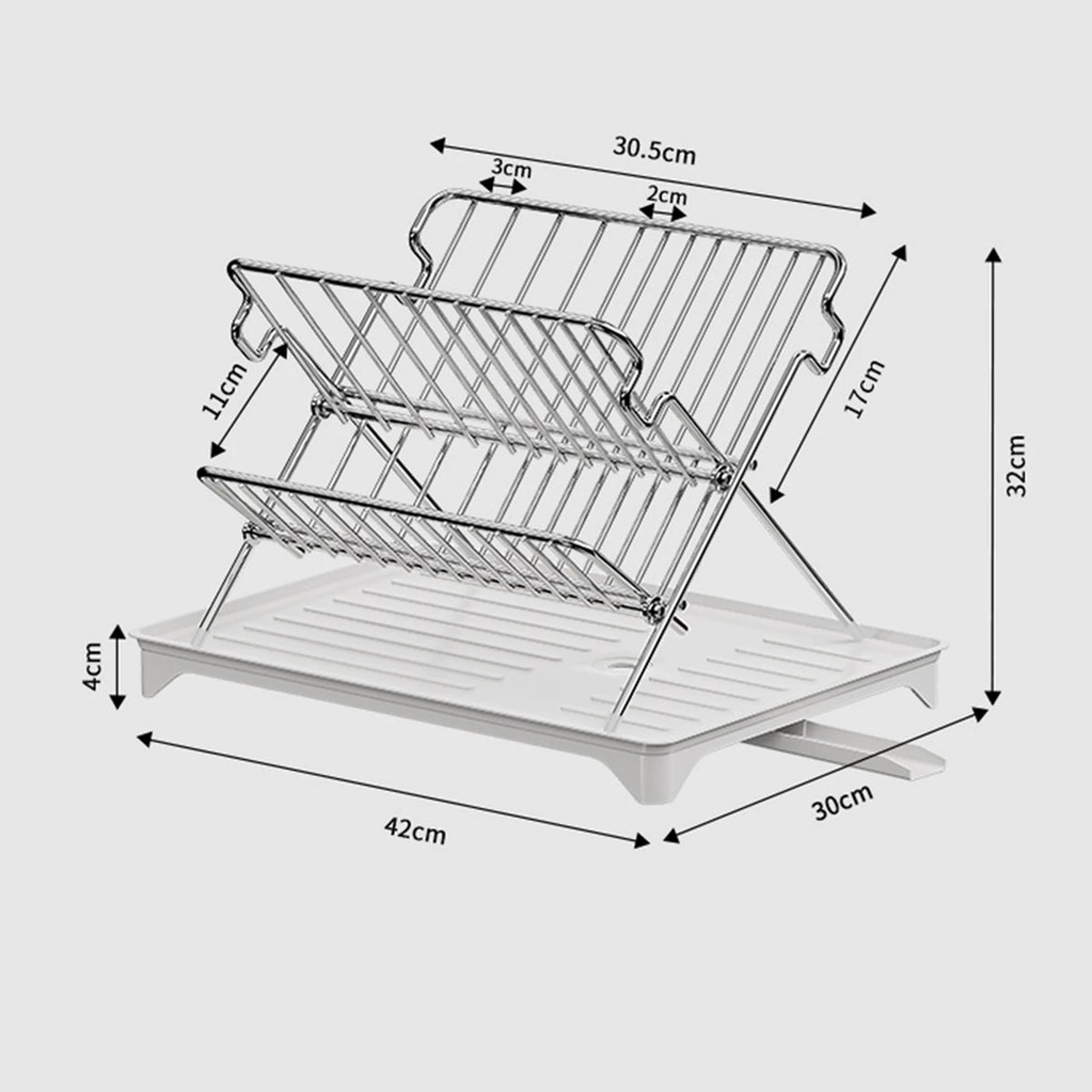 Maxcook zusammenklappbarer Abtropfständer – 2-stöckig, Edelstahl – mit Auffangschale – 42 × 32 × 30 cm