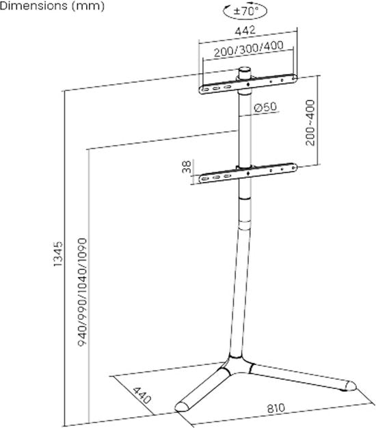 VDD TV-Ständer - TV-Stativ - Bildschirmständer - Monitorständer - Modernes Studio Design - schwenkbar & höhenverstellbar - 32 bis 70 Zoll