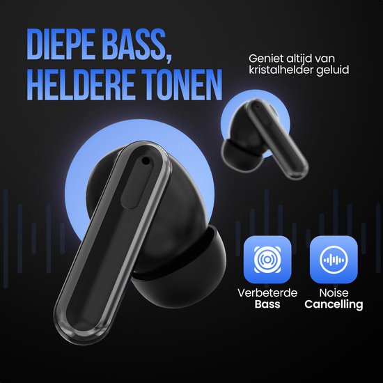 Strex Wireless Earphones - Aktive Geräuschunterdrückung - LED-Anzeige - Kabellose Bluetooth-Ohrhörer - Ohrhörer Wireless - Bluetooth 5.3 - Schwarz