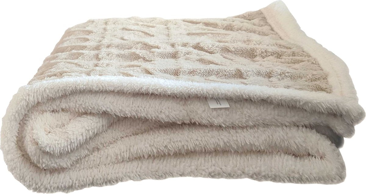 O'DADDYÂ® Plaid beige mit weißer Paspel - Plaids superweich - Decke 135x185 cm
