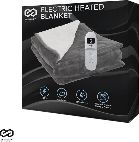 Infinity Goods Electric Blanket - Heizdecke - 1 Person - 160 x 130 cm - Mit Timer - Decke - Fleece - Anthrazit