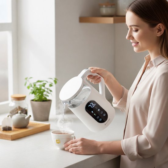 HomeShift® Wasserkocher mit Temperaturkontrolle - Warmhaltefunktion - Doppelwandig - Elektrisch - 1,7 Liter - 2200W - Weiß