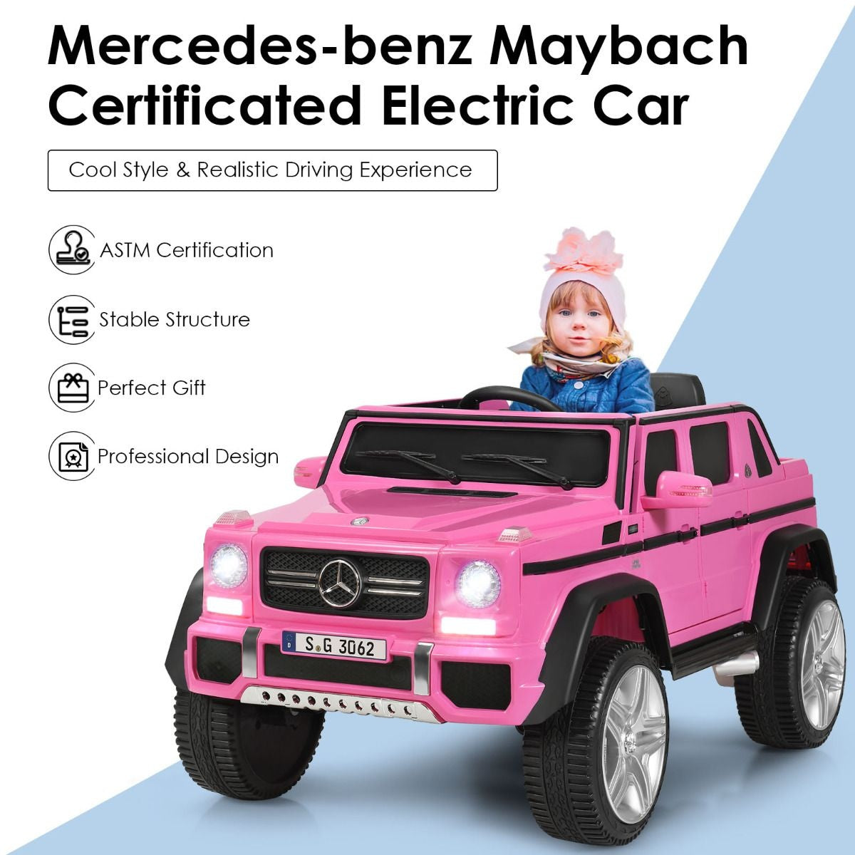 Coast Elektrisches Kinderauto - Mercedes Benz - bis zu 8 Jahren - Max. 30 kg - Rosa