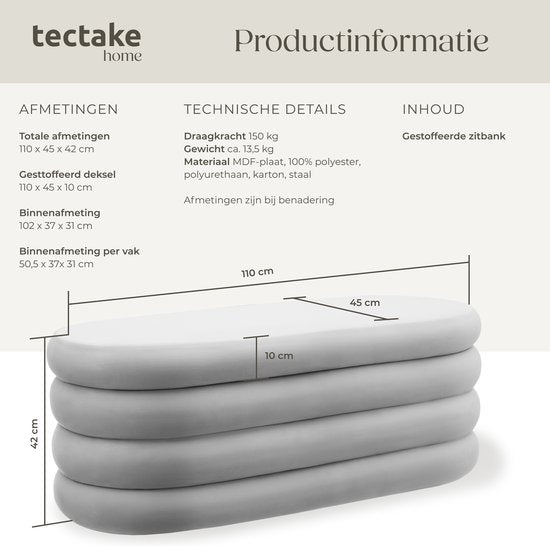 tectake® Polstersofa Altu mit Stauraum - stilvolles und praktisches Sofa für Wohnzimmer, Flur oder Schlafzimmer - Komfort und Funktionalität in einem Möbelstück - grau