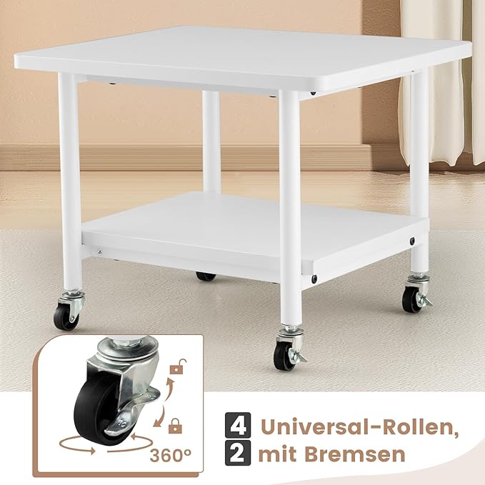 Coast Drucktisch mit 2 Ebenen und Rollen – 49 x 40 x 38 cm – Weiß