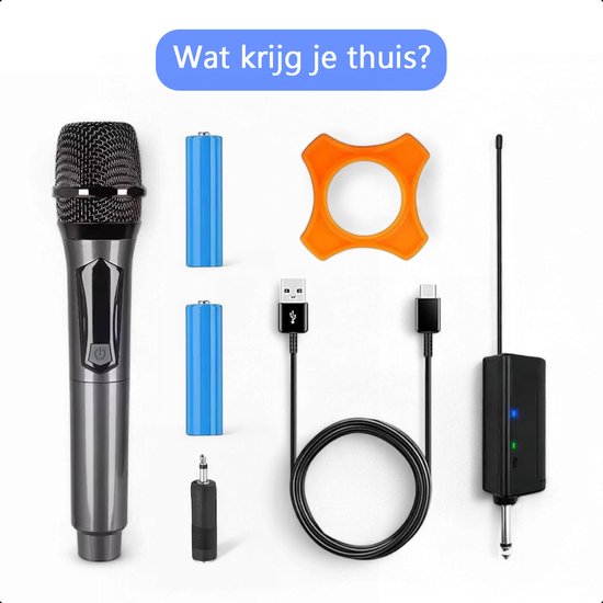 Tech Essentials Drahtloses Mikrofon - USB-C Wiederaufladbar - Extra Reichweite - Karaoke - ASMR - Studio - Geeignet für Party Box - 3.5-6.3mm Klinke