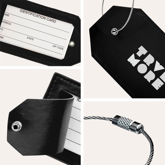 TRVLMORE Gepäckanhänger - Leder - Für Koffer und Taschen - 4 Stück - Schwarz