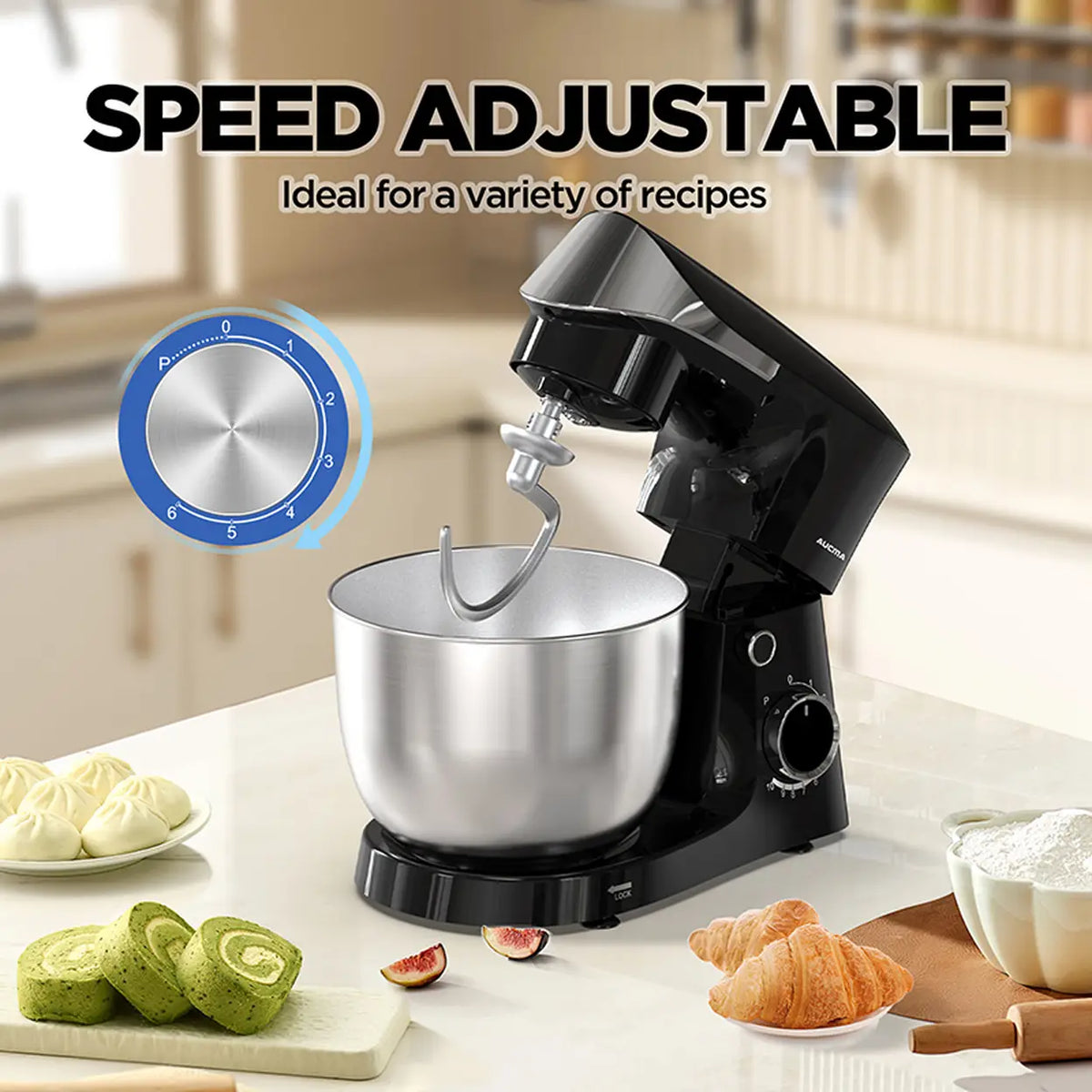 Aucma Standmixer 5 l – 35,4 × 22,5 × 29,6 cm – Schwarz – 10 Geschwindigkeitsstufen – 400 W Kupfermotor