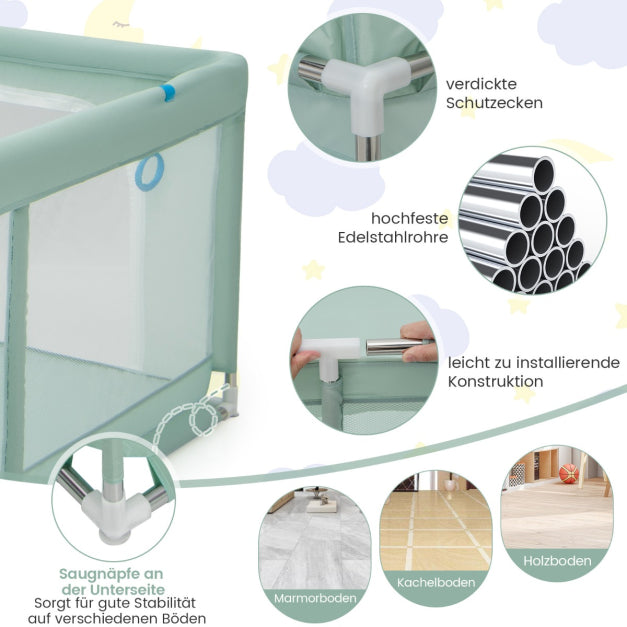 Coast Baby Box - BPA-frei - Türbox - 4 Griffe & 50 Ozeanbälle - 200 x 180cm - Grün